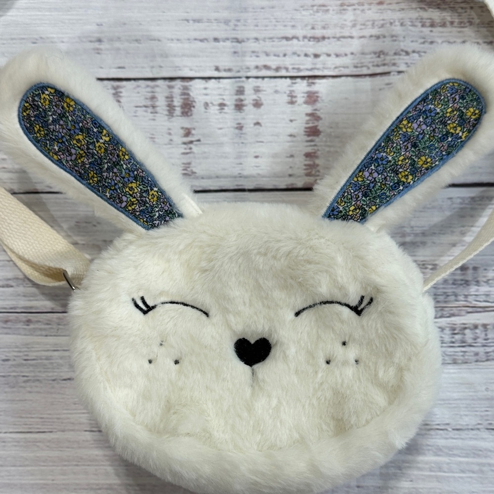4 for $20! Girls Faux Fur White Bunny Purse with Crossbody Strap - Picture 8 of 8